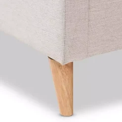 Beige Upholstered Wingback Queen Platform Bed