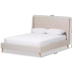 Beige Upholstered Wingback Queen Platform Bed