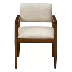 Beige Upholstered Wood Dining Chairs, Set of 2