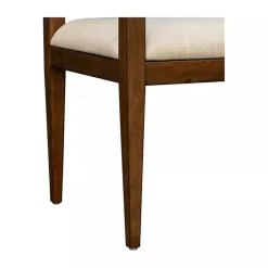 Beige Upholstered Wood Dining Chairs, Set of 2