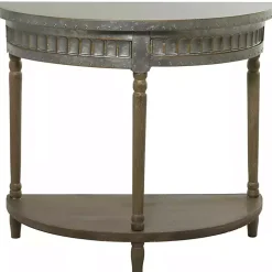 Beige Wood and Metal Half Moon Console Table