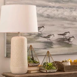 Beige Woven Ceramic Wicker Table Lamp