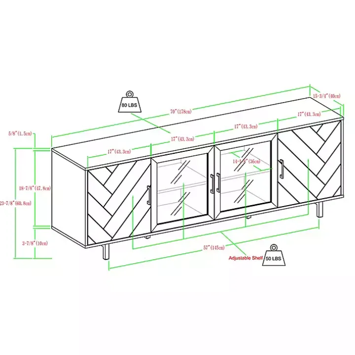 Birch Wood Herringbone 4-Door TV Stand