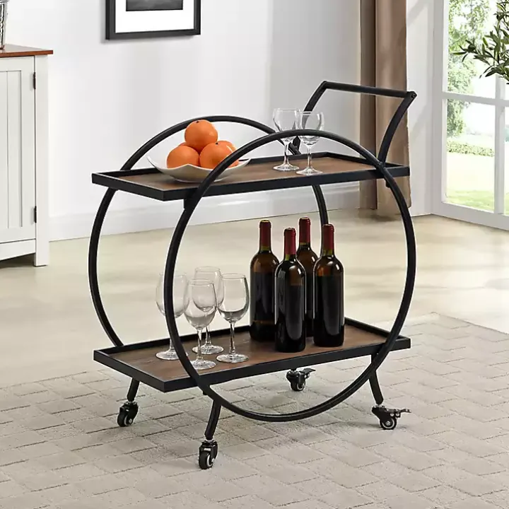 Black & Brown Wood 2-Tier Odessa Bar Cart