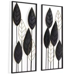 Black and Gold Metal Leaves Wall Plaque