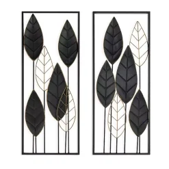 Black and Gold Metal Leaves Wall Plaque