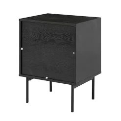 Black and Natural Wood 2-Drawer Nightstand