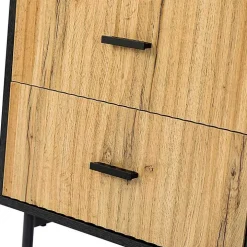 Black and Natural Wood 2-Drawer Nightstand