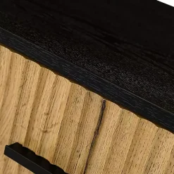 Black and Natural Wood 2-Drawer Nightstand