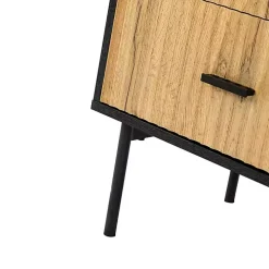 Black and Natural Wood 2-Drawer Nightstand