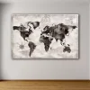 Black and White World Map Giclee Canvas Art Print