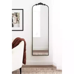 Black Arch Ornate Crown Full Length Wall Mirror