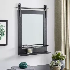 Black Barn Door Wall Mirror with Shelf