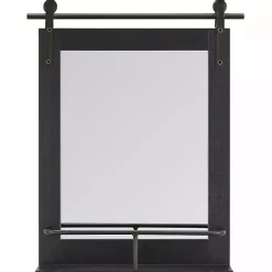 Black Barn Door Wall Mirror with Shelf