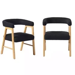 Black Boucle Curved Ezra Dining Chairs, Set of 2