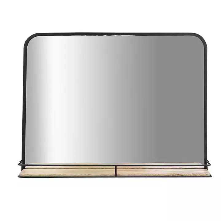 Black Brown Metal Shelf Horizontal Wall Mirror