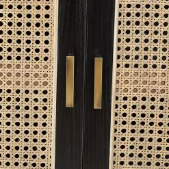 Black Cane Wood Storage Media Cabinet