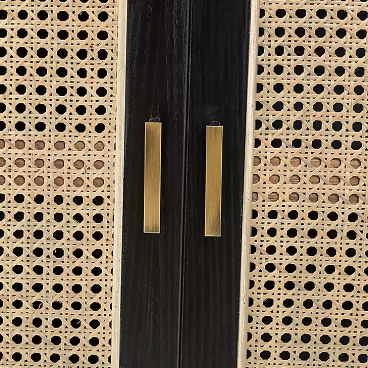 Black Cane Wood Storage Media Cabinet