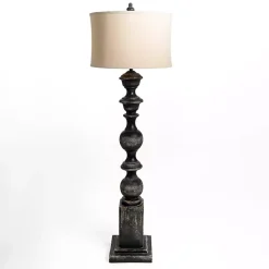 Black Distressed Carved Floor Lamp