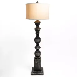 Black Distressed Carved Floor Lamp