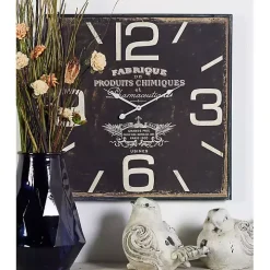 Black Distressed Wood Face Square Clock