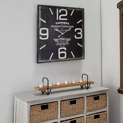 Black Distressed Wood Face Square Clock
