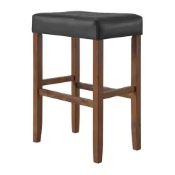 Black Faux Leather Madison Walnut Bar Stool