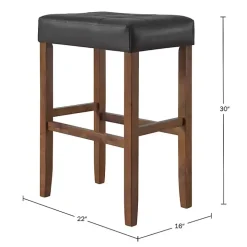Black Faux Leather Madison Walnut Bar Stool