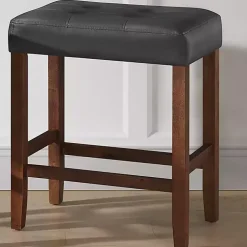 Black Faux Leather Madison Walnut Counter Stool
