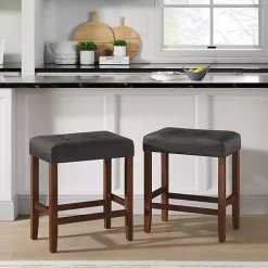 Black Faux Leather Madison Walnut Counter Stool