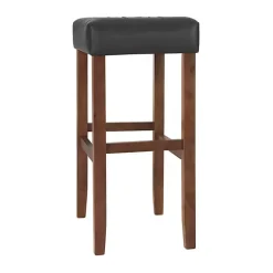 Black Faux Leather Madison Walnut Bar Stool