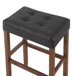 Black Faux Leather Madison Walnut Bar Stool