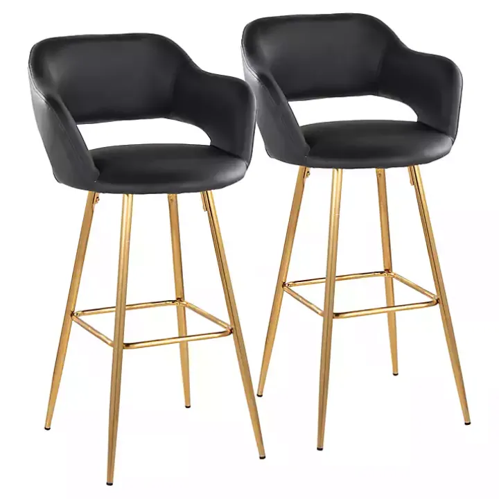 Black Faux Leather Marge Bar Stools, Set of 2