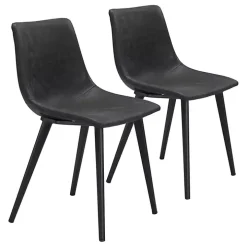 Black Faux Leather Scoop Dining Chairs, Set of 2