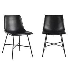 Black Faux Leather Scoop Dining Chairs, Set of 2