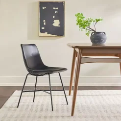 Black Faux Leather Scoop Dining Chairs, Set of 2