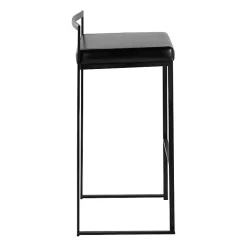 Black Faux Leather Stackable Bar Stools, Set of 2