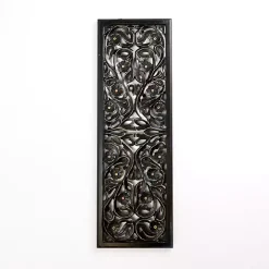 Black Floral Carved Wood Wall Plaque