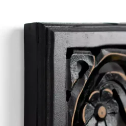 Black Floral Carved Wood Wall Plaque