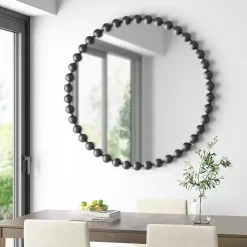 Black Foiled Beaded Wall Mirror, 36 in.