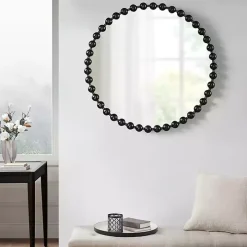 Black Foiled Beaded Wall Mirror, 36 in.