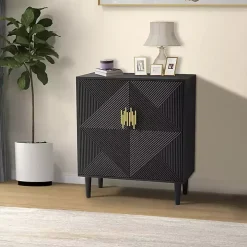 Black Geometric Gold Handle Cabinet