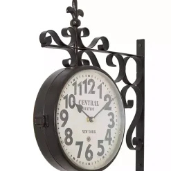 Black Iron Double Sided Scroll Wall Clock