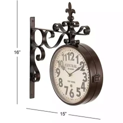 Black Iron Double Sided Scroll Wall Clock