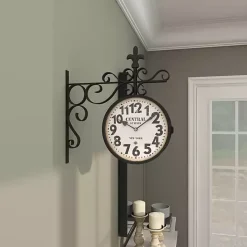 Black Iron Double Sided Scroll Wall Clock