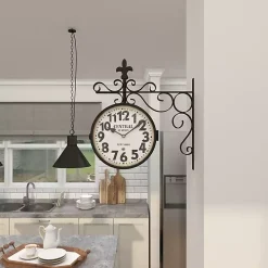 Black Iron Double Sided Scroll Wall Clock
