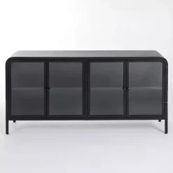 Black Metal & Glass 4-Door Bentley Cabinet