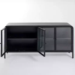 Black Metal & Glass 4-Door Bentley Cabinet