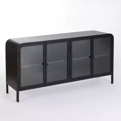 Black Metal & Glass 4-Door Bentley Cabinet