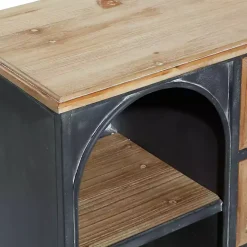 Black Metal and Brown Wood Storage Cabinet